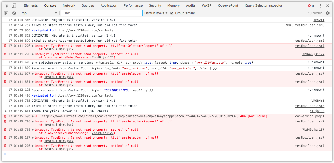 chrome developer tools console