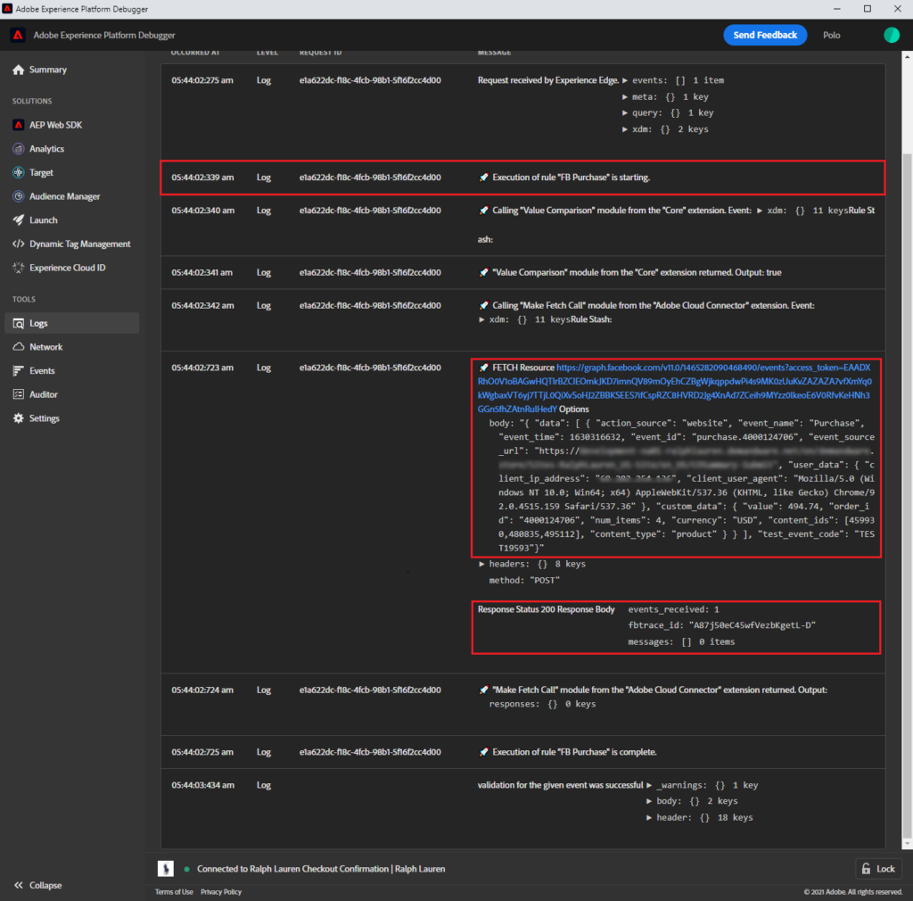 AEP testing and debugging using the Adobe Experience Platform Debugger